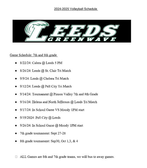24-25 Volleyball Schedule